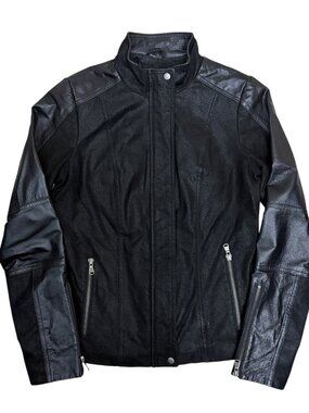 DANIER LEATHER Jacket Designer Black Casual Coat Womens 2XS